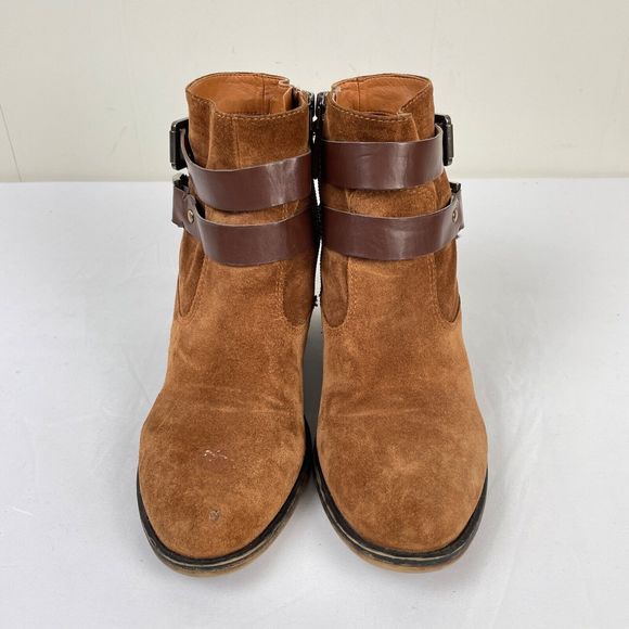 Franco Sarto A-Linden2 Brown Suede Zip Ankle‎ Strap Boots Booties Womens 7.5 M - Picture 2 of 8
